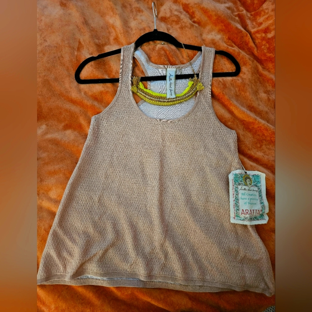 NWT Aratta Tan Sleeveless Tank Top w/ Attached Neck Piece